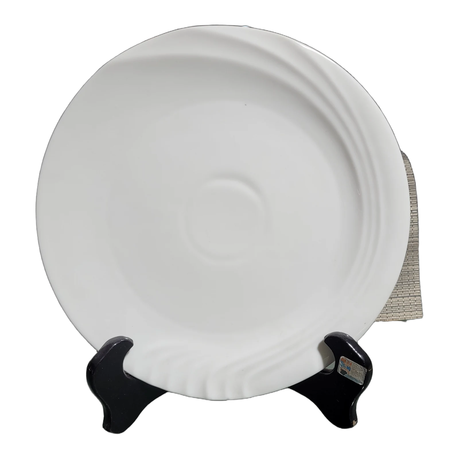 Round White Ceramic Dinner Plate with Rim Detail